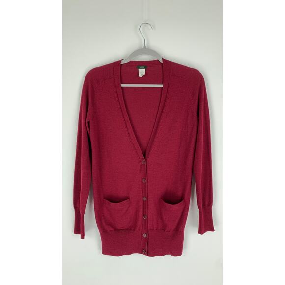 J Crew Classic Merino Wool Long Cardigan Sweater Womens XS Pockets Red - Picture 1 of 5